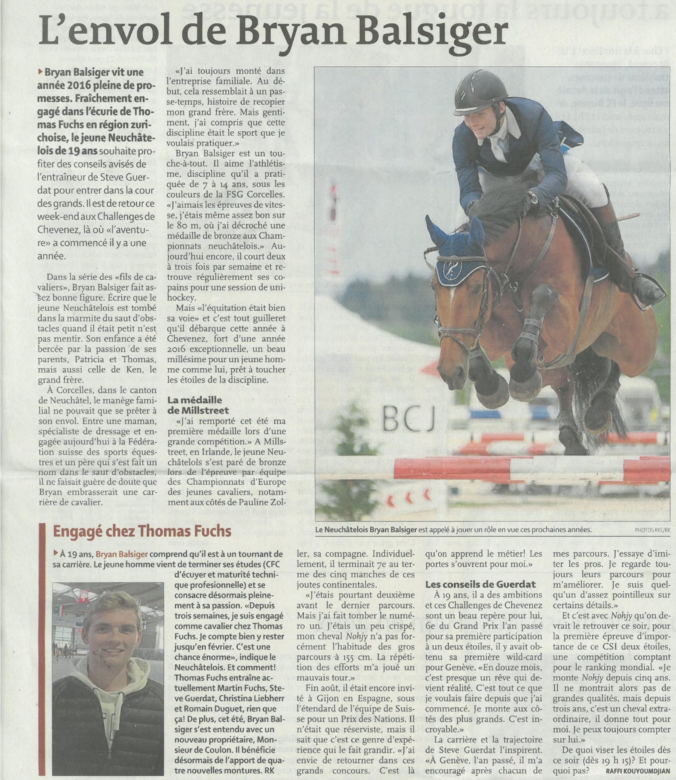 Article de journal Bryan Balsiger
